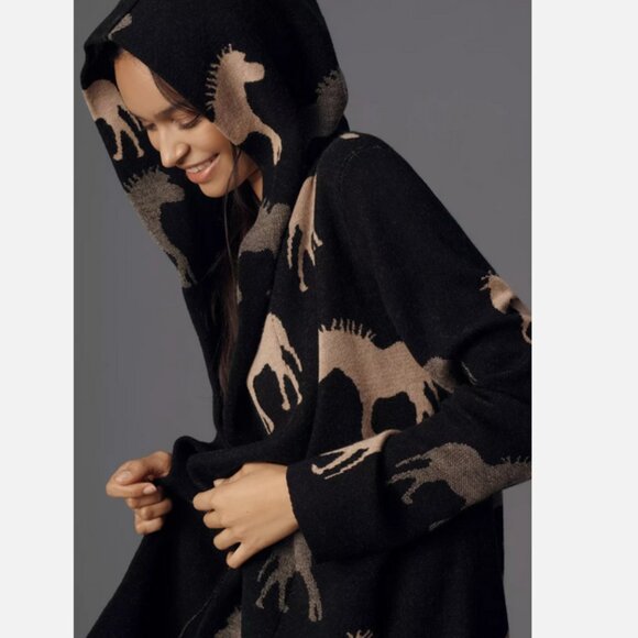 Anthropologie Maeve Oversized Open-Front Horse Pattern Cardigan Sweater M NWT - Picture 3 of 6
